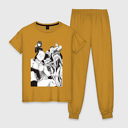 Пижама хлопковая женская Ванпанчмен Сайтама Генос Фубуки Бэнг, цвет: горчичный