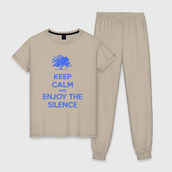 Пижама хлопковая женская Keep calm and enjoy the silence, цвет: миндальный