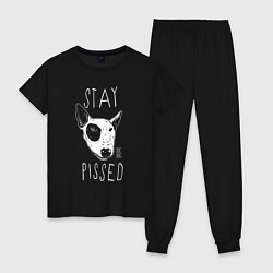 Пижама хлопковая женская Stay dog pissed, цвет: черный