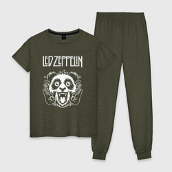 Пижама хлопковая женская Led Zeppelin rock panda, цвет: меланж-хаки
