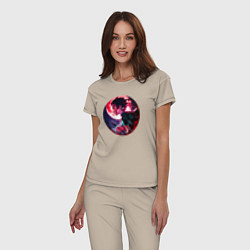 Пижама хлопковая женская Клинок, рассекающий демонов - Tanjirou Kamado, цвет: миндальный — фото 2