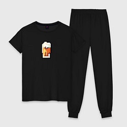 Пижама хлопковая женская Пиксельный бокал пива, цвет: черный