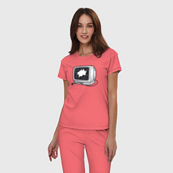 Пижама хлопковая женская Разбитый retro телевизор, цвет: коралловый — фото 2