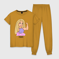 Пижама хлопковая женская Barbie power, цвет: горчичный