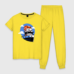 Пижама хлопковая женская Вкусная суши-любовь на Титанике, цвет: желтый