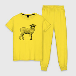 Пижама хлопковая женская Ягненок в кепке, цвет: желтый