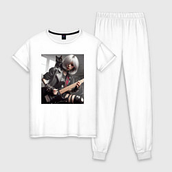 Женская пижама Девчонка рок гитарист с чёрным котом