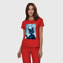 Пижама хлопковая женская Cybercat 2099 - ai art, цвет: красный — фото 2
