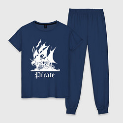 Пижама хлопковая женская Пиратский корабль весёлый Роджер, цвет: тёмно-синий