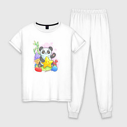Пижама хлопковая женская Панда со звездой, цвет: белый