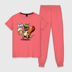 Пижама хлопковая женская Пиво это жизнь - нейросеть, цвет: коралловый