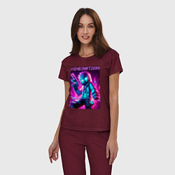 Пижама хлопковая женская Neon Minecraft - ai art, цвет: меланж-бордовый — фото 2