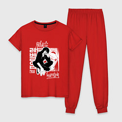 Пижама хлопковая женская Поднятие уровня в одиночку Граффити, цвет: красный