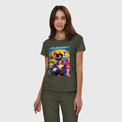 Пижама хлопковая женская Minecraft and Jojo collaboration - ai art, цвет: меланж-хаки — фото 2