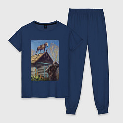 Пижама хлопковая женская Геральд и плотва на крыше - обложка карты из Гвинт, цвет: тёмно-синий