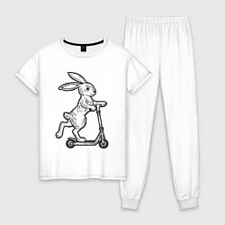 Пижама хлопковая женская Зайчик с самокатом, цвет: белый