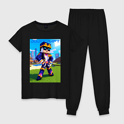 Пижама хлопковая женская Jotaro Kujo and Minecraft - collaboration, цвет: черный