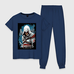 Пижама хлопковая женская Assassins creed белый кинжал, цвет: тёмно-синий