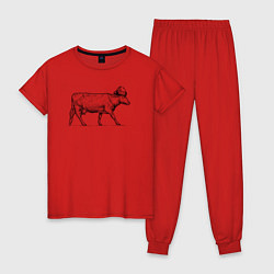 Пижама хлопковая женская Корова новогодняя, цвет: красный