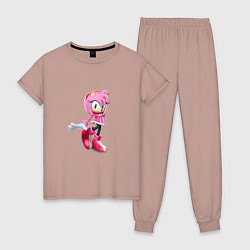 Пижама хлопковая женская Эми роуз соник, цвет: пыльно-розовый