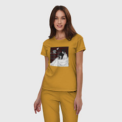 Пижама хлопковая женская Безразличие любви, цвет: горчичный — фото 2