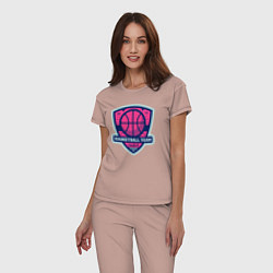 Пижама хлопковая женская Баскетбольная командная лига, цвет: пыльно-розовый — фото 2