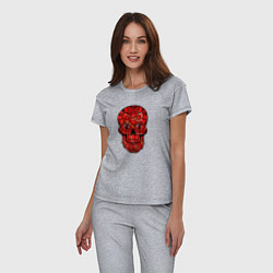 Пижама хлопковая женская Red decorative skull, цвет: меланж — фото 2