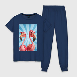 Пижама хлопковая женская Два радостных фламинго, цвет: тёмно-синий