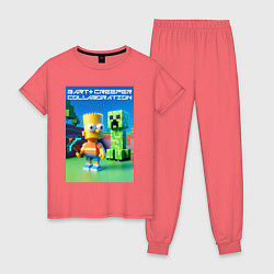 Пижама хлопковая женская Bart and Creeper - collaboration ai art, цвет: коралловый