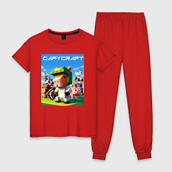 Пижама хлопковая женская Capycraft - collaboration ai art, цвет: красный