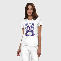Пижама хлопковая женская Удивлённая панда, цвет: белый — фото 2
