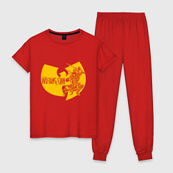 Пижама хлопковая женская Wu shaolin logo, цвет: красный