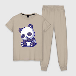 Пижама хлопковая женская Смеющаяся панда, цвет: миндальный