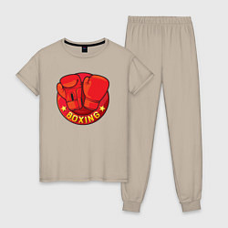 Пижама хлопковая женская Boxing fight, цвет: миндальный