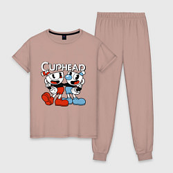 Пижама хлопковая женская Cuphead and Mugman, цвет: пыльно-розовый