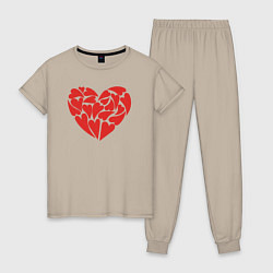 Пижама хлопковая женская Hearts of love, цвет: миндальный