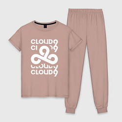 Пижама хлопковая женская Cloud9 - in logo, цвет: пыльно-розовый