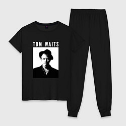 Пижама хлопковая женская Tom Waits portrait in hat, цвет: черный