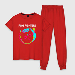 Пижама хлопковая женская Foo Fighters rock star cat, цвет: красный