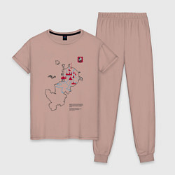 Пижама хлопковая женская Карта туристических мест Москвы, цвет: пыльно-розовый