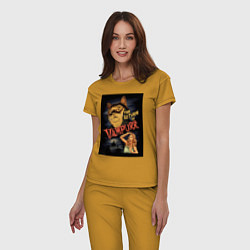 Пижама хлопковая женская Кот возвращение вампира, цвет: горчичный — фото 2