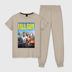Пижама хлопковая женская Ryan Gosling and Emily Blunt the fall guy, цвет: миндальный