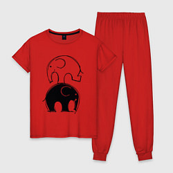 Пижама хлопковая женская Cute elephants, цвет: красный