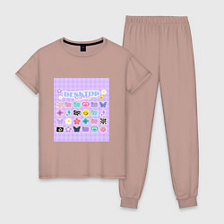 Пижама хлопковая женская Ретро стиль нулевых y2k, цвет: пыльно-розовый