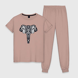 Пижама хлопковая женская Ethnic elephant, цвет: пыльно-розовый