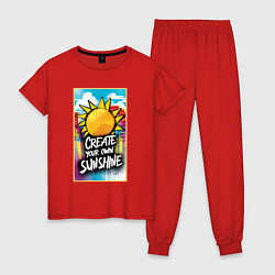 Пижама хлопковая женская Create your own sunshine, цвет: красный