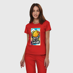 Пижама хлопковая женская Create your own sunshine, цвет: красный — фото 2