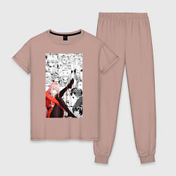 Пижама хлопковая женская Зеро Ту коллаж, цвет: пыльно-розовый