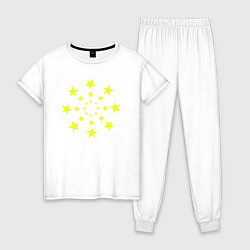 Пижама хлопковая женская Желтые неоновые звезды, цвет: белый