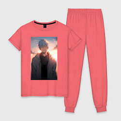 Пижама хлопковая женская Тэцуя Куроко, цвет: коралловый